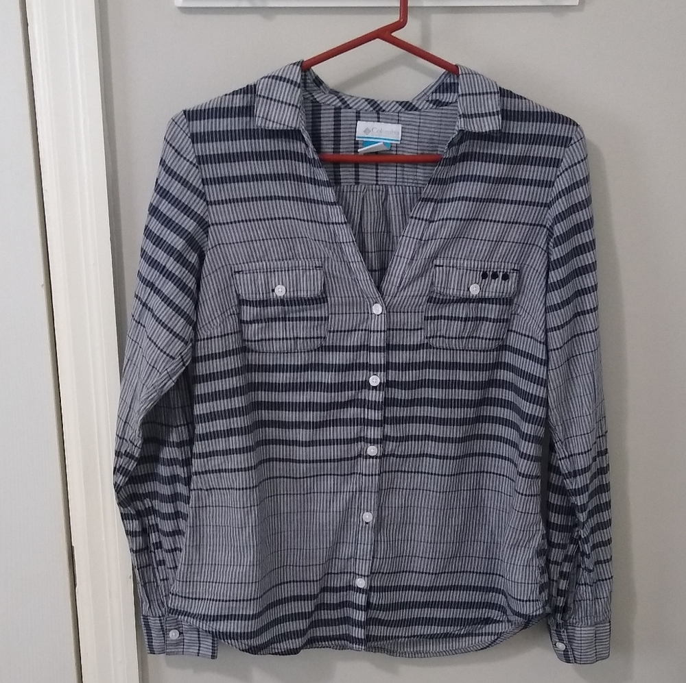 Columbia Half Button Up Striped Blouse